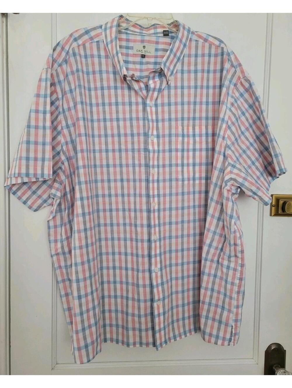 Oak Hill 4XL Blue Plaid Shirt Short Sleeve Button Down Big Tall Mens Cotton